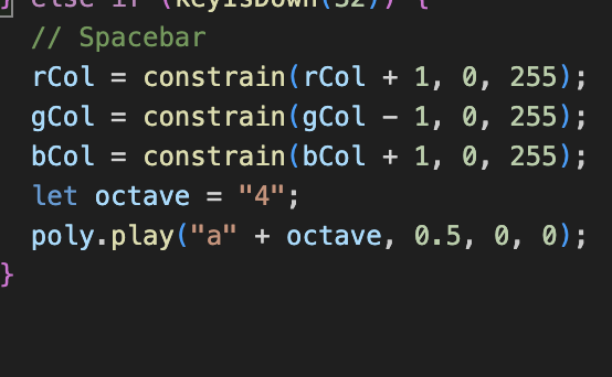 Pressing the spacebar changes the color slightly and will play a note.
