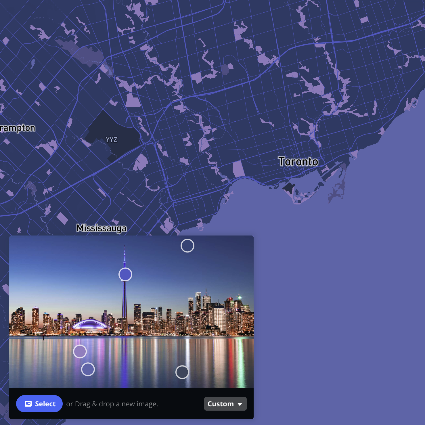 Downtown Toronto on mapbox with its colour scheme.