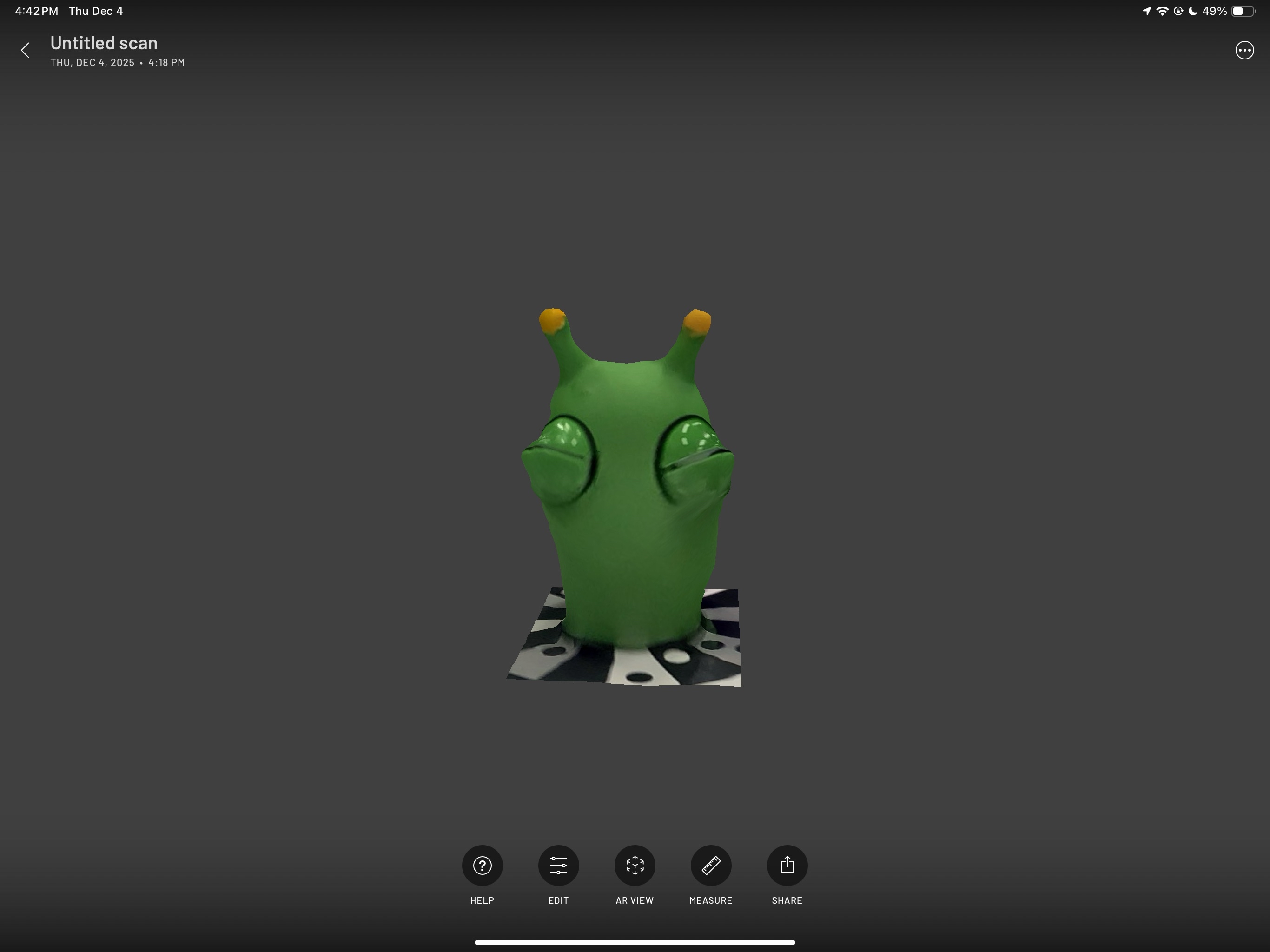 This is the front facing second scan of my slug toy which went better.